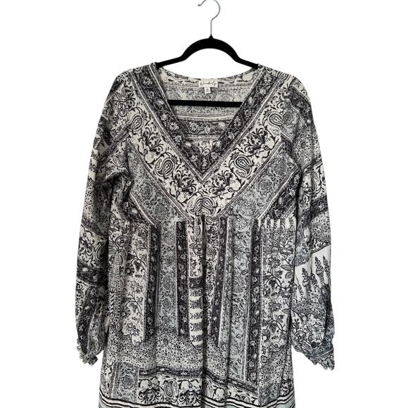 Wonderly Boho Maxi Dress Size M Tiered Peasant Cottage Prairie V-Neck Cotton - Picture 2 of 10